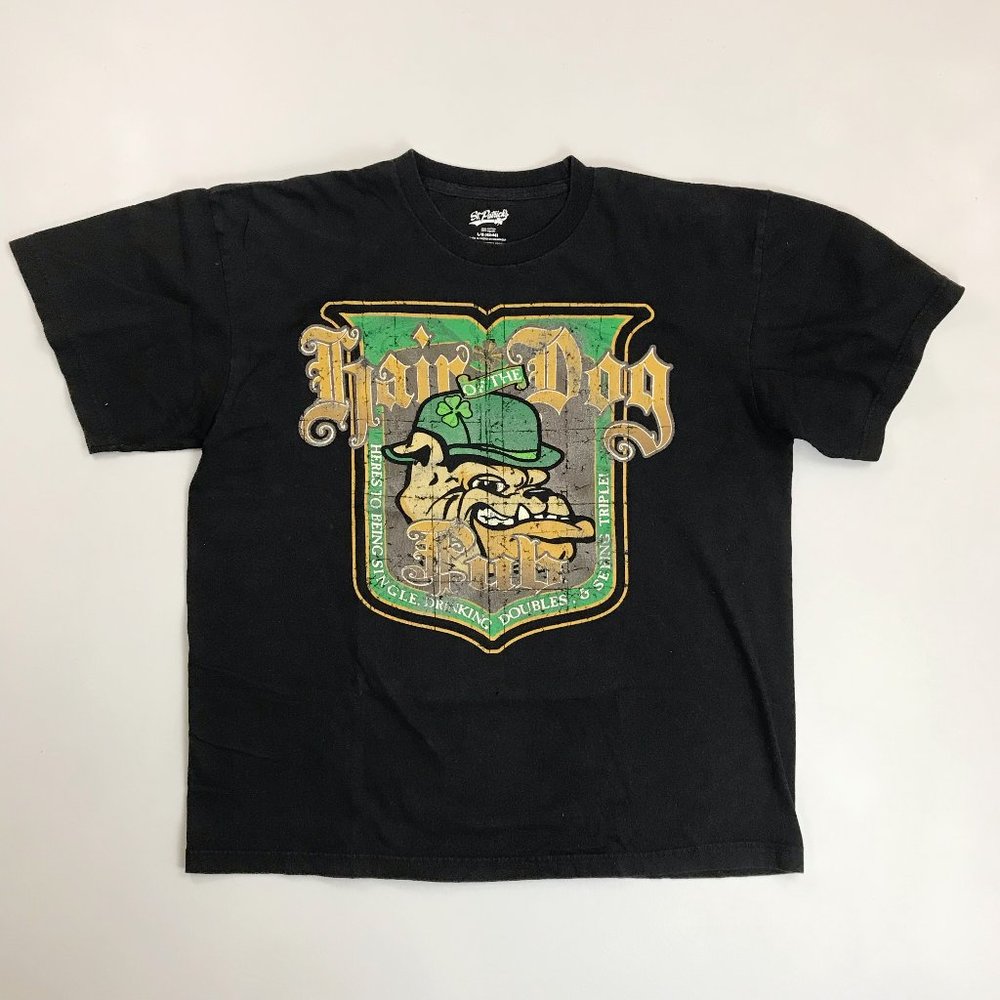 ST. PATRICK'S DAY Hair Of The Dog Pub Tee Large Bulldog Irish Drinking Proverb